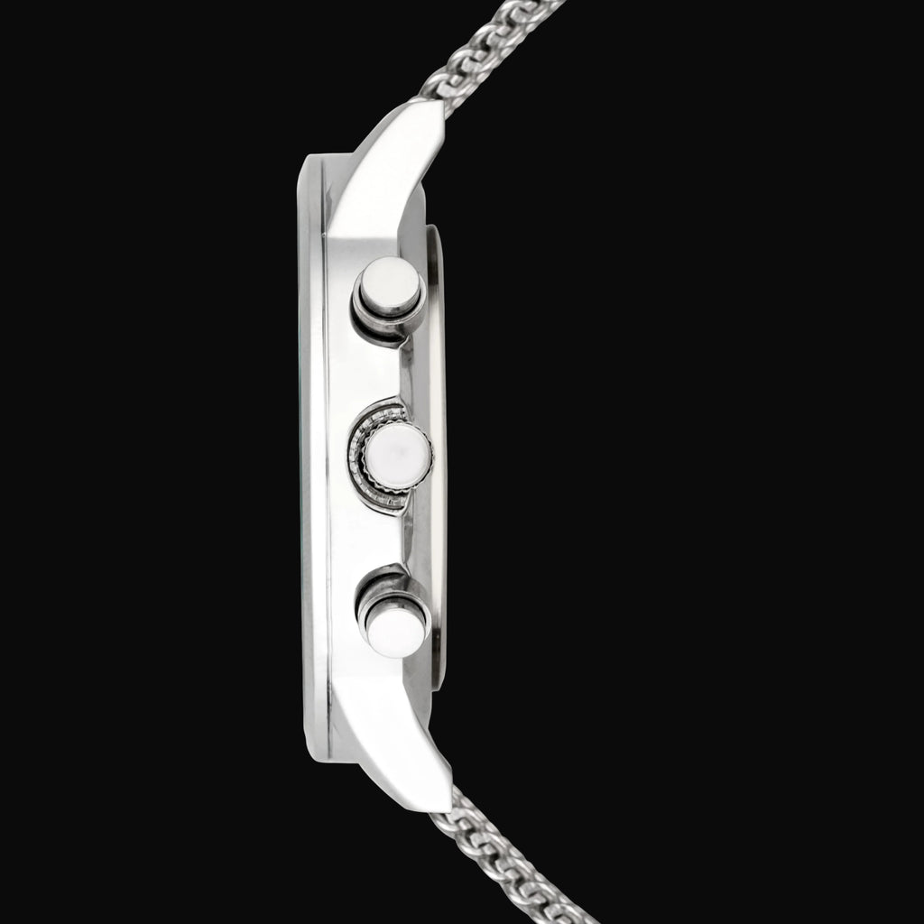 Kalvya Imperial Silver Chronograph Watch for Men – Stainless Steel Mesh Strap