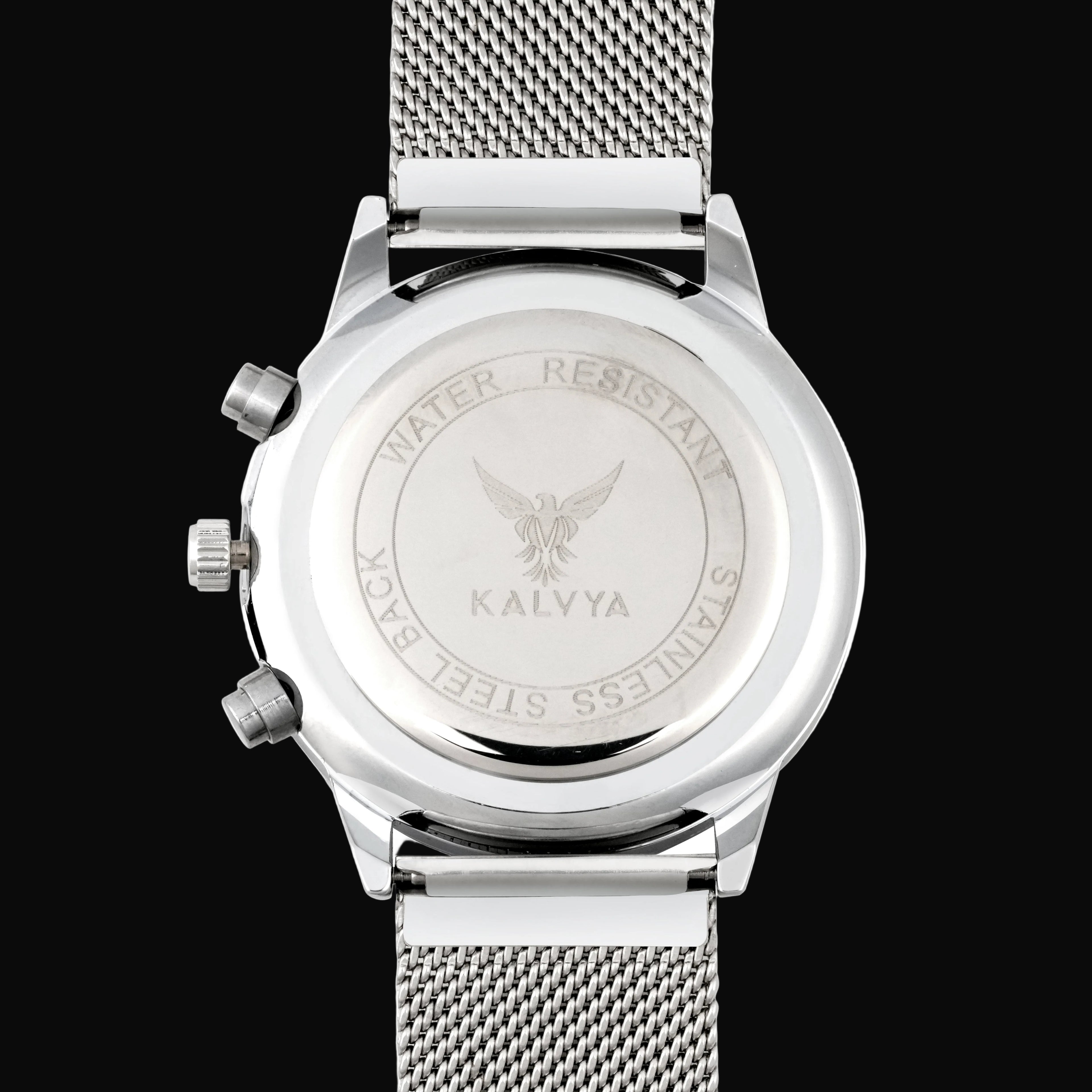 Kalvya Imperial Silver Chronograph Watch for Men – Stainless Steel Mesh Strap