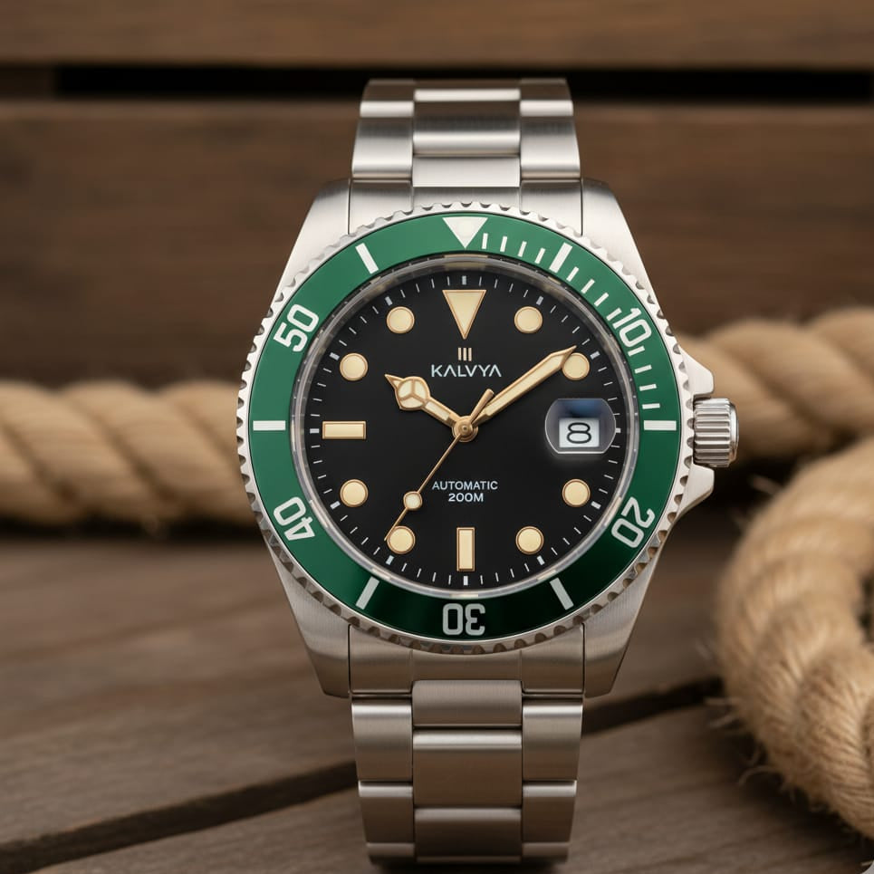 The KALVYA 'Emerald Diver' Automatic Watch