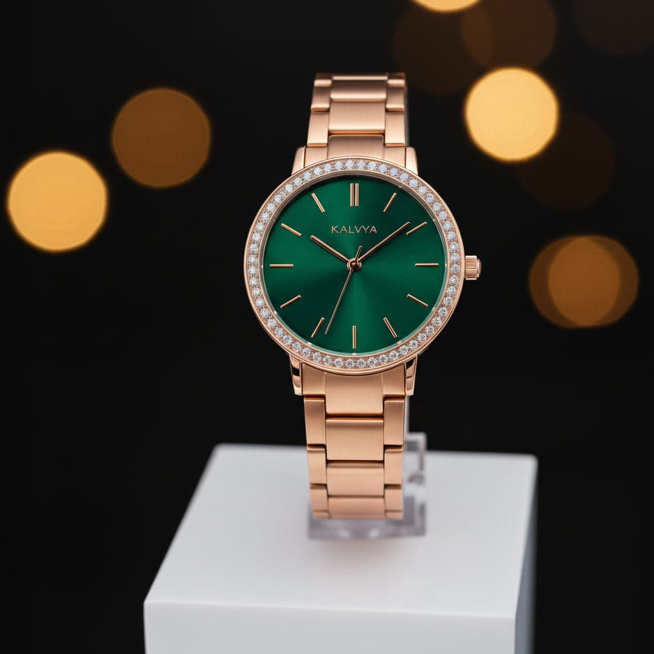 Kalvya Emerald Luxe – Rose Gold Watch