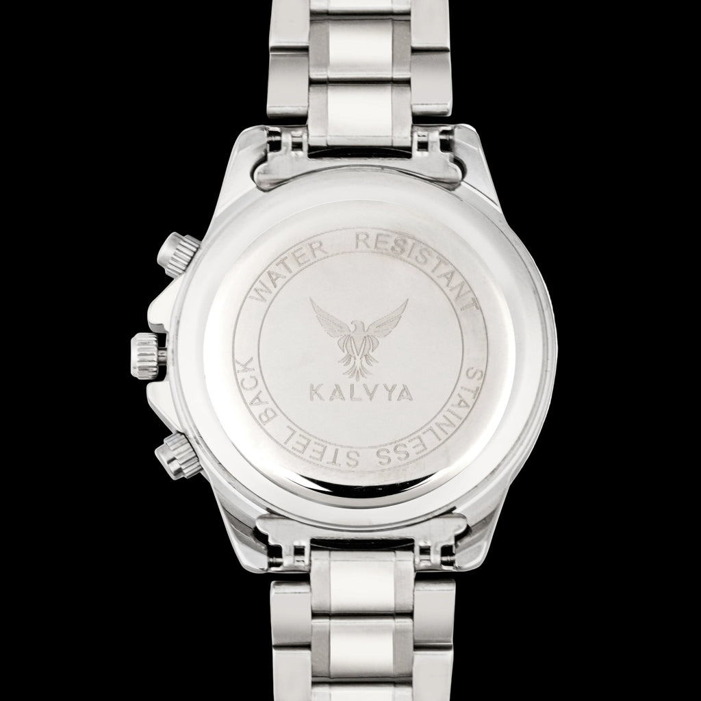 Kalvya Celestial Black Chronograph Watch for Men – Stainless Steel Bracelet