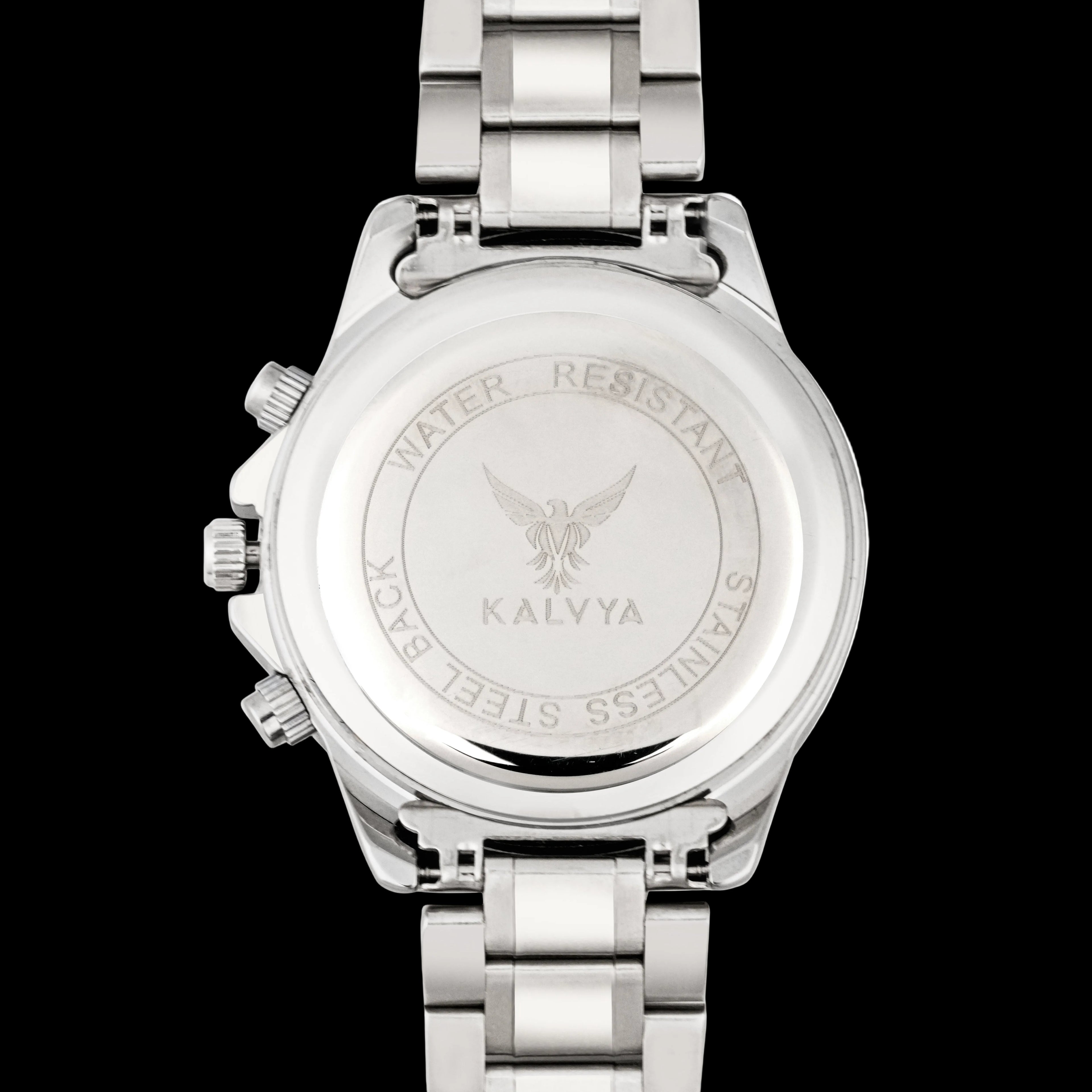 Kalvya Celestial Black Chronograph Watch for Men – Stainless Steel Bracelet