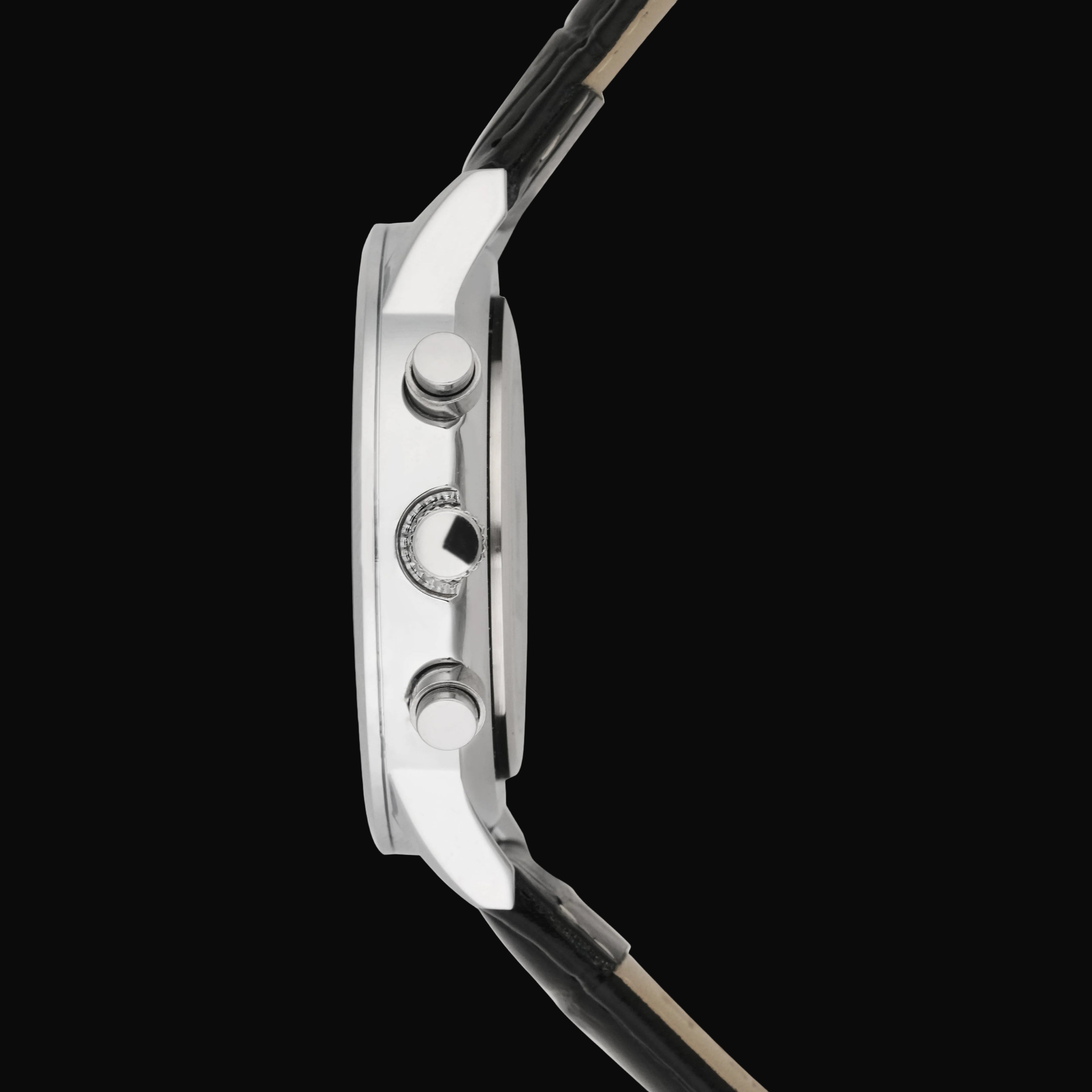 Kalvya Imperial Silver Chronograph Watch for Men – Black Leather Strap