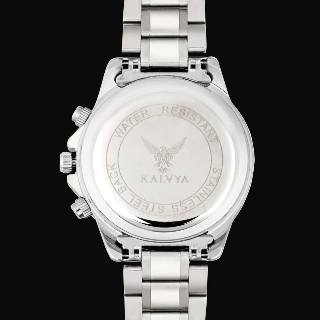 Kalvya Imperial Silver Chronograph Watch for Men – Stainless Steel Bracelet